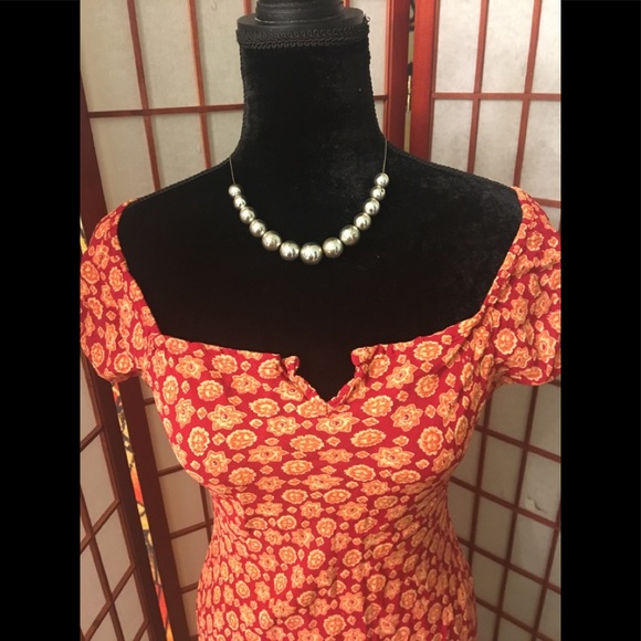 🔥Beautiful RED/ORANGE Floral pattern Dress 🔥SZ S - Picture 2 of 8